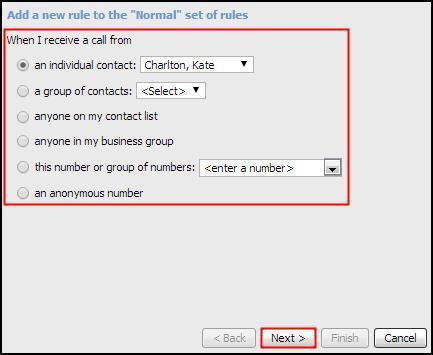 3. From the screen that displays, begin configuring your rule by selecting which caller or callers the rule will apply to.