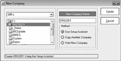 Creating a new company in Pastel using the Setup Assistant To create a company, select the File...New menu option.