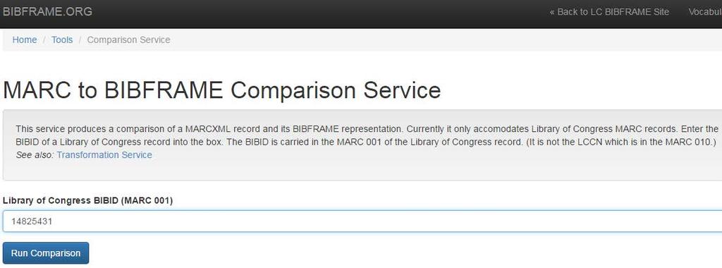 MARC to BIBFRAME Comparison Service