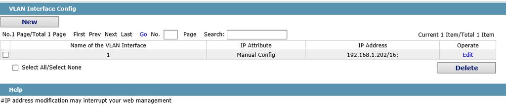 Chapter 6 Layer-3 Configuration 6.1 Vlan interface configuration Click L3 Config -> VLAN Interfaces and IP Addresses, and enter the VLAN interface configuration page.