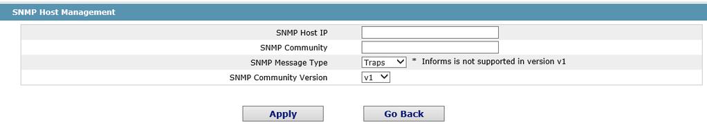 You can create, modify or cancel the SNMP host information, and if you click New or Edit, you can switch to the configuration page of SNMP host.