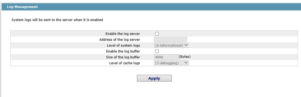 If Enabling the log server is selected, the device will transmit the log information to the designated server.