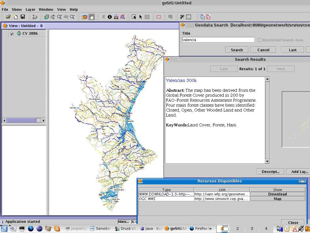 gvsig Another Desktop GIS, connecting directly to the GeoNetwork catalog and pulling in data described in the catalog