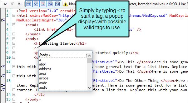 EDITING TOPICS OR SNIPPETS (SPLIT VIEW VERSION OF TEXT EDITOR) If you are working on topics or snippets in