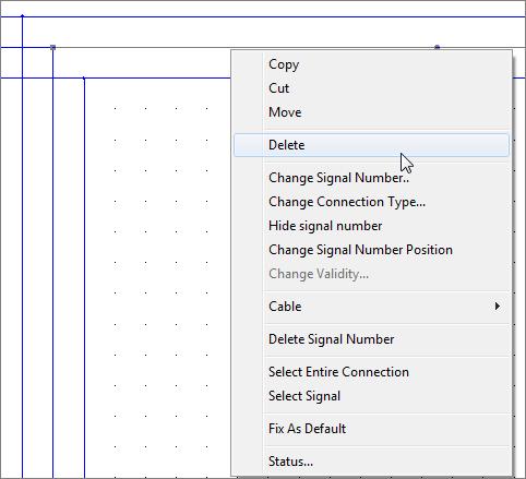 Tips: Deleting a connection Click the Selection Mode icon. Right-click the connection. The following pop-up menu is displayed: Click Delete. B.2.1.c. INSERTING THE POWER SYMBOLS You will insert a main switch on the 3-phase horizontal and vertical phases of the starting motor, a motor circuit breaker, contactor and motor.