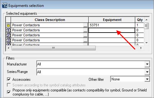 Tick the option Select the equipment code 26281.. Click or double click the equipment code. The equipment code is displayed in the "Equipment" field.