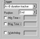 Duration Tracker The duration tracker measures the time that the CPU spends executing a part of the application constrained by the event A as a start point and the event B as an end point.