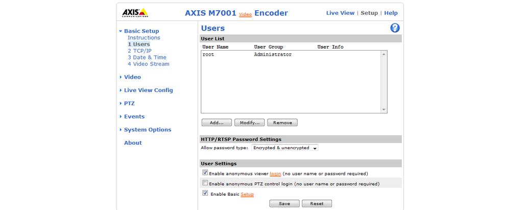 Axis Video Encoder M7001 Setup Put the IP address of the encoder into any web browser.