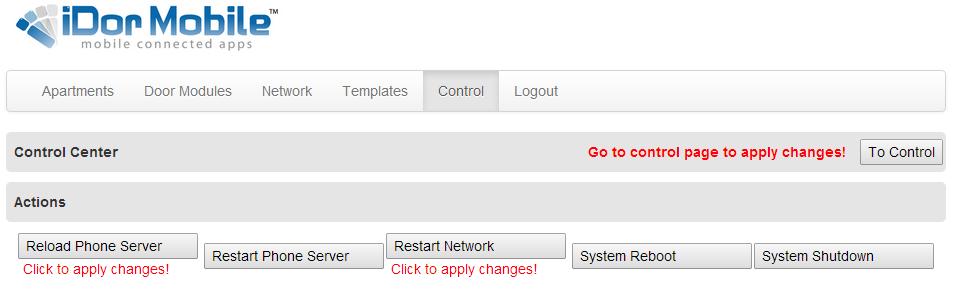 After making the changes click save to save the changes. The settings are stored in the database. To apply these settings into the system settings go to the Control page.