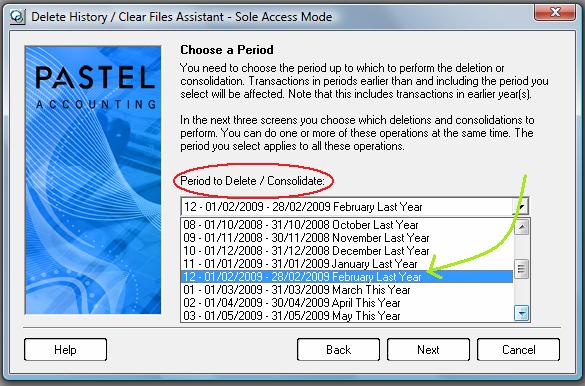 In the next screen you select a period up to which to delete or consolidate transactions.