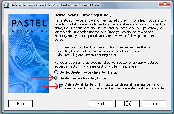 The following screen is displayed where you need to select whether or not to delete Invoice / Inventory History.
