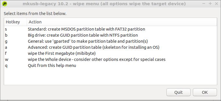 Wipe menu After wiping you can use gparted to make a new MSDOS partition table and a partition with the FAT32 file system with a boot flag, which is typical for USB pendrives, that should be bootable