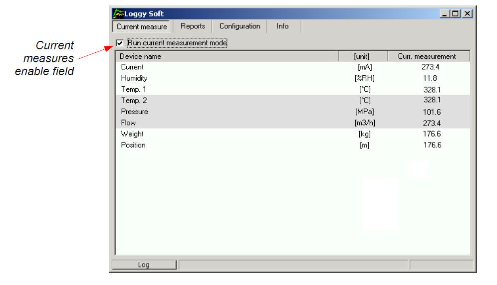 3.1. CURRENT MEASURE MENU User manual for Data Logger and cooperating software Current measures menu allows to view current measurements results in table format.