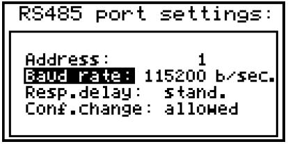 Fig. 7.1. Settings of Resp. delay parameter Conf. change - this option allows the method of accessing unit s configuration registers through the RS-485 interface to be defined.