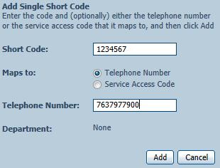 select one: o Telephone Number o Service Access Code (*code) Note: cannot use *5x or *96 Enter Telephone Number or Service
