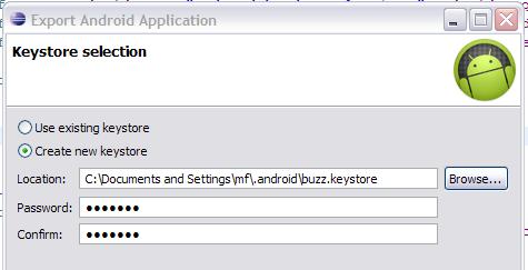 Select Create new keystore and fill in a keystore location and passwords (keep them strong!). Provide the requested information.