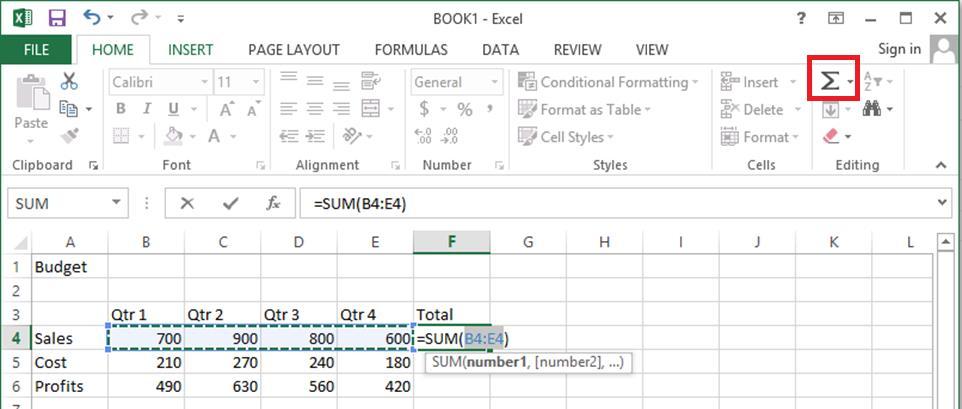 Functions are more complex formulas that are invoked by typing their name. In this example, we will use the SUM function. Excel has over 200 functions that can be used.
