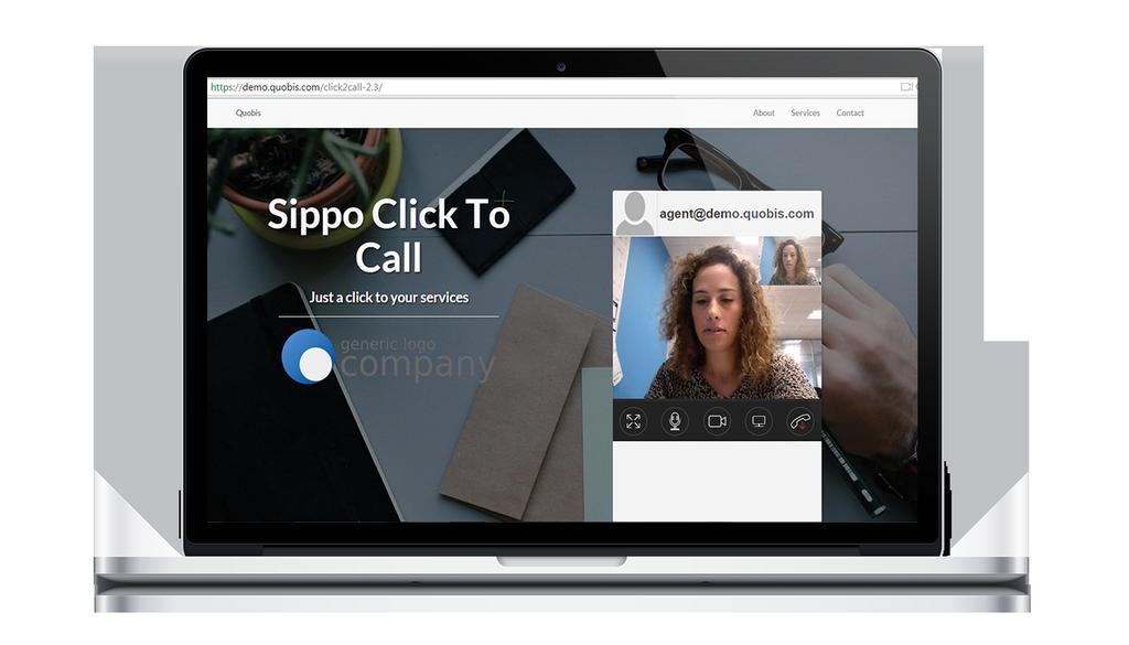 Sippo Click to Call Sippo Click to Call is a WebRTC Click-to-call button that allows users to connect their websites to a business telephone network. Fig.