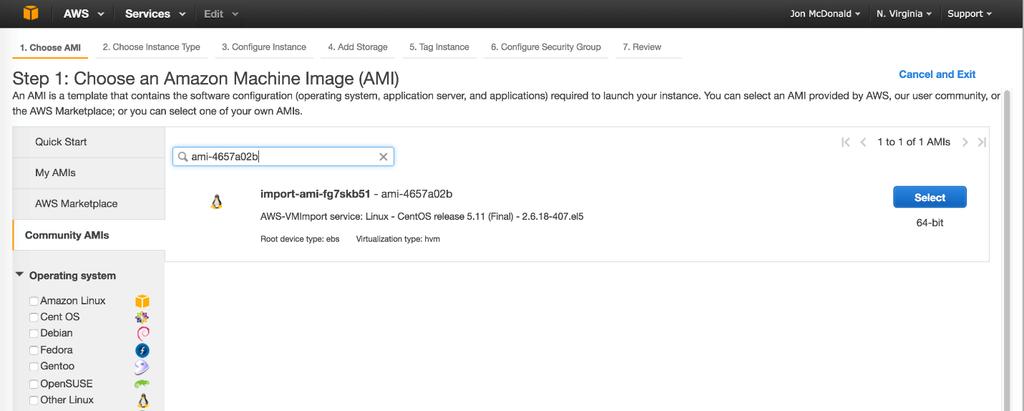 As part of this wizard, on STEP 1: CHOOSE AN AMAZON MACHINE IMAGE (AMI) page. Select Community AMIs on left side.