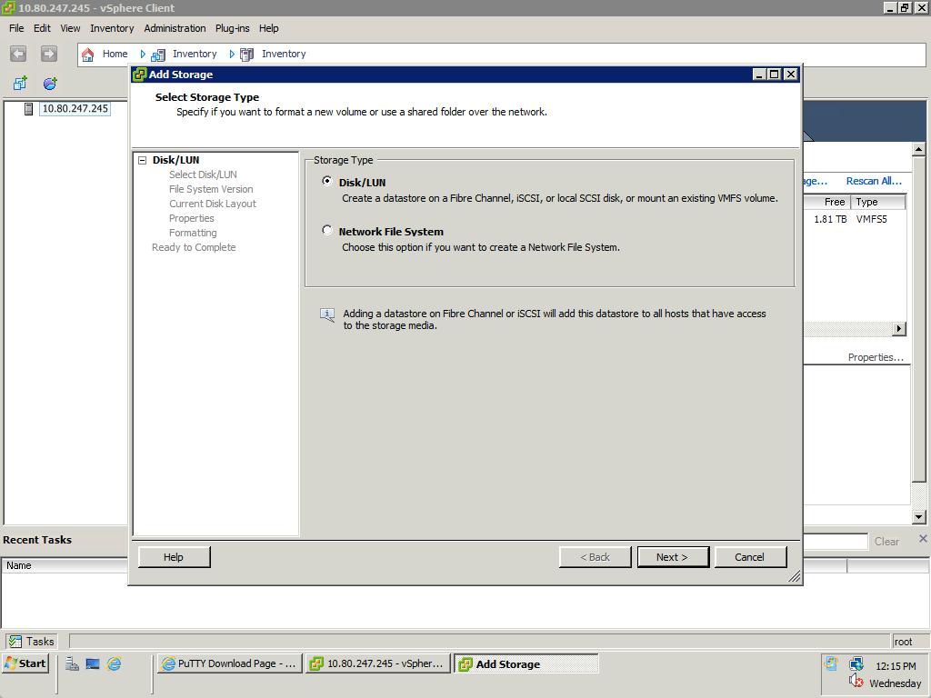 8. Select the VMFS-5 file system option for the datastore.