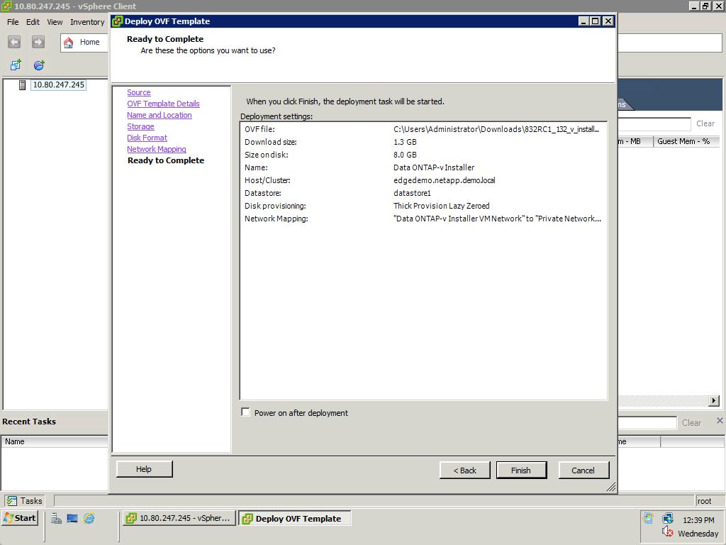 Use the vsphere Client to start the Data ONTAP Edge