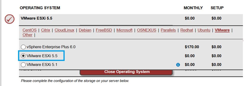 Select the number and type of hard disks that you want to use with the bare metal server.