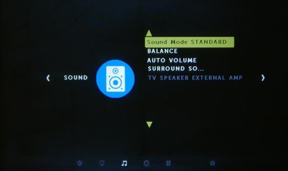 SOUND MODE: User, Standard, Music, Movie and Sports BALANCE: -50 (full left) to 50 (full right) AUTO VOLUME: On, Off SURROUND SOUND: Off, SRS TruSurround XT, Surround 5.