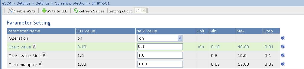 1MRS757100 B Section 4 Using the HMI GUID-D2838567-5C1A-4FA8-BC39-C767C06DE53B V1 EN Figure 28: Enable writing to edit a value The selected setting group is shown in the Setting Group drop-down list.