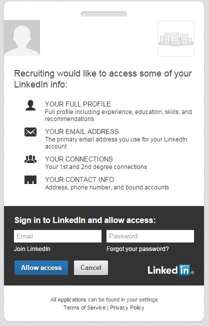 4) This will take you to a screen indicating that LinkedIn would like access to certain information from your profile.