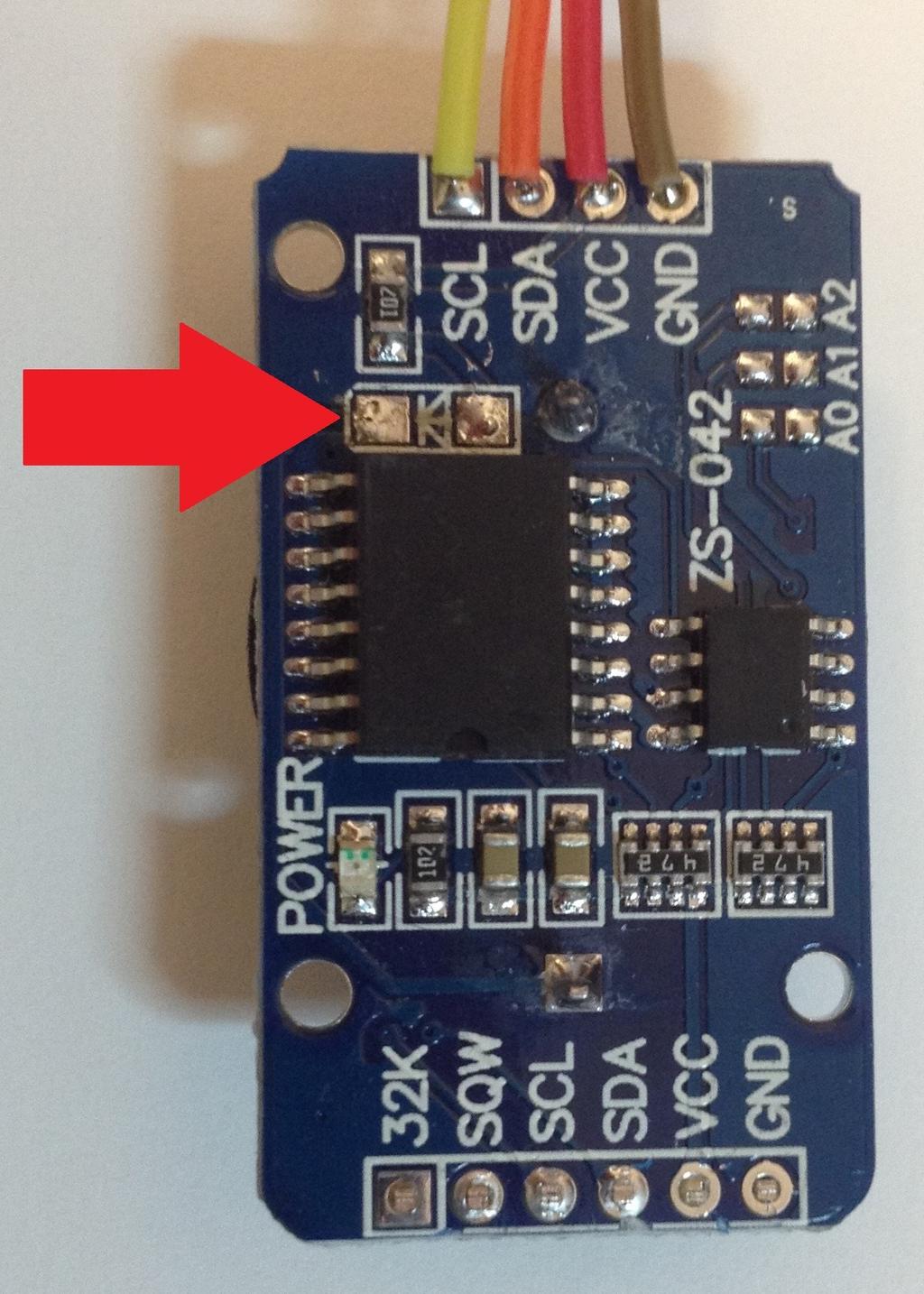 THE RTC BOARD If your RTC board has a diode located near the red arrow in the picture below, remove it from the board.