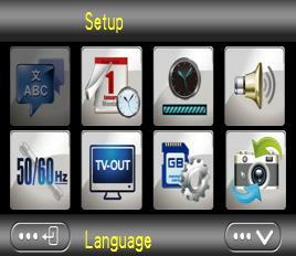 1: Touch the left upper corner of screen<dv> or <Cam> icon to enter the Setup Mode. 2: Touch <Setup> icon to enter System Setup Menu. 3: Touch <Format> to launch the submenu.