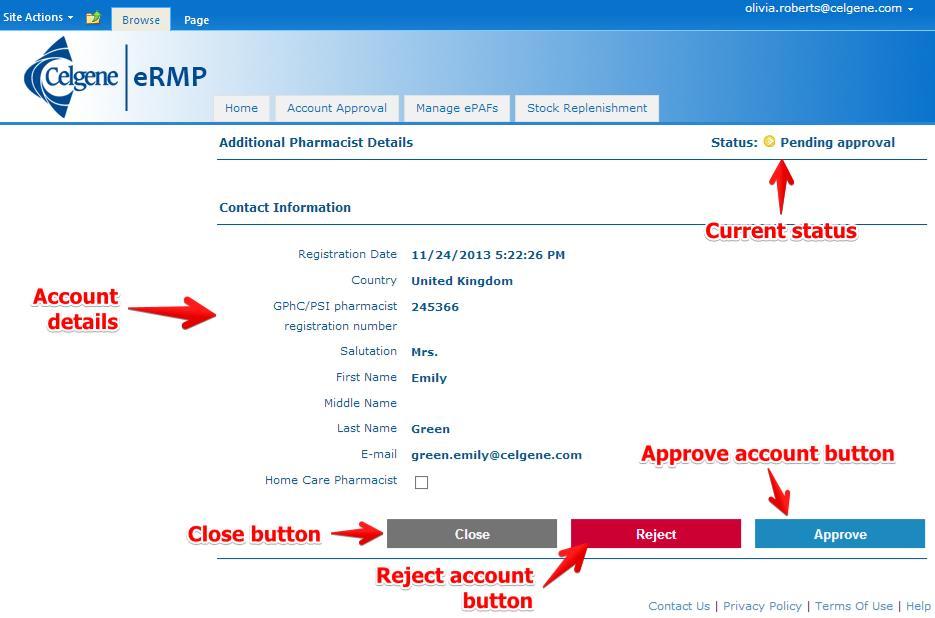 explanation Approve button approves account request to