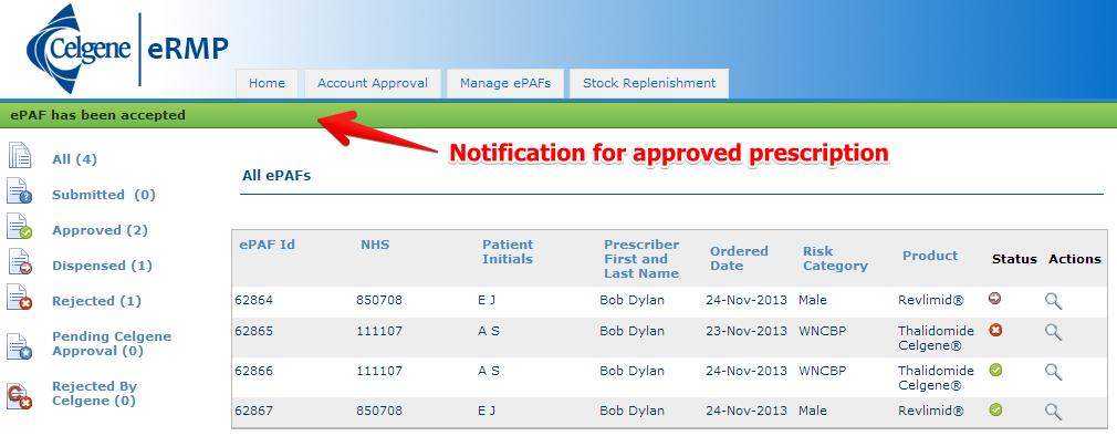 8.4 View epaf Details and approval Confirmation for prescription approval is prompted when button is clicked