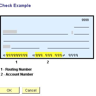 2. Enter the routing number of your bank. The bank s routing number is at the bottom of your check. a. If you are ing into a savings account, please contact your bank for its routing number.