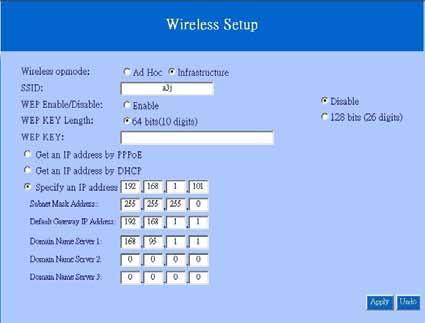 3.2.2 Wireless Setup To setup wireless function, you will have to do the first time setup via wired mode. Enter the camera via wired mode for the first time and set up camera s wireless functions.