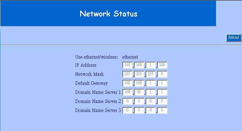 3.2.3 Network Status 3.2.3.1 User Ethernet / Wireless Shows the current network status (Ethernet/wireless).
