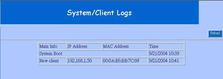 3.2.4 System/Client Logs System/Client Logs will display detail of the [Client Login Time],