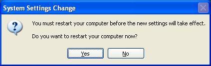 6) Click Yes on the windows prompt to restart the machine.