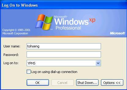 Domain Based Logon All the Windows Clients is domain based logon, you have to login your username and password.