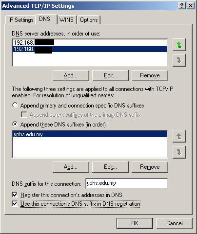 Finally, tick the check box for Use this connection's DNS suffix