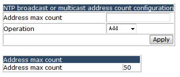 4.15.1.3 NTP broadcast or multicast address count configuration.