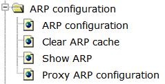 there are "ARP configuration", "Clear ARP cache", "Show ARP", "Proxy ARP configuration",