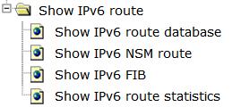 Choose IPv6 Route configuration > Show IPv6 route > Show IPv6 route database, and the following page appears.you can show IPv6 route database by destination, prefix, database. 4.19.2.