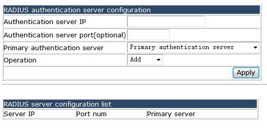 4.28.1.2 RADIUS authentication configuration. Choose Authentication configuration > RADIUS client configuration > RADIUS authentication configuration, and the following page appears.