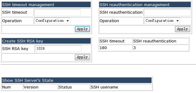 4.1.3.2 SSH management. Choose Switch basic configuration > SSH management > SSH management, and the following page appears.