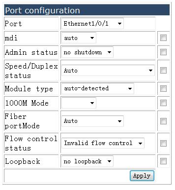4.3.1.1 Port layer 1 attribution configuration. Choose Port configuration > Ethernet port configuration > Port layer 1 attribution configuration, and the following page appears.