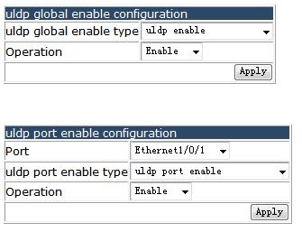 Choose Port configuration > ULDP configuration > ULDP enable config, and the following page appears.