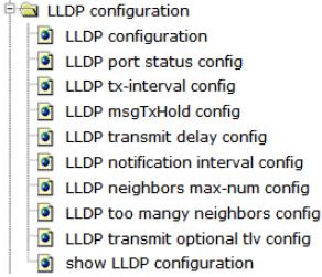 interval config", "LLDP neighbors max-num config", "LLDP too mangy neighbors config", "LLDP transmit optional tlv config", "show LLDP configuration", configuration web pages. 4.3.