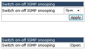 Choose IGMP snooping configuration > Switch on-off IGMP snooping, and the following page appears.