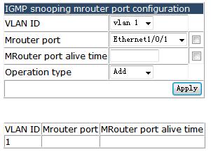 The default value for Group number is 50 and for Source table number is 40, it is recommended not to change them. 4.6.4 IGMP snooping mrouter port configuration.